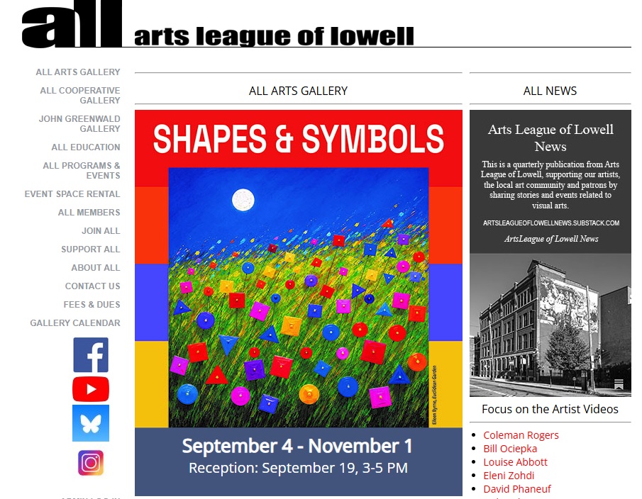 Shapes and Symbols exhibition at the Arts League of Lowell, September 4 through November 1, 2026